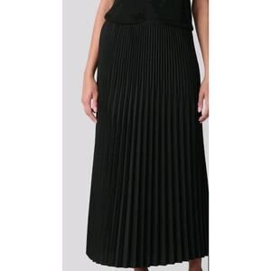 NWT Eileen Fisher FLUID Pleated Black Wool/ Silk MAXI A-Line Skirt Large